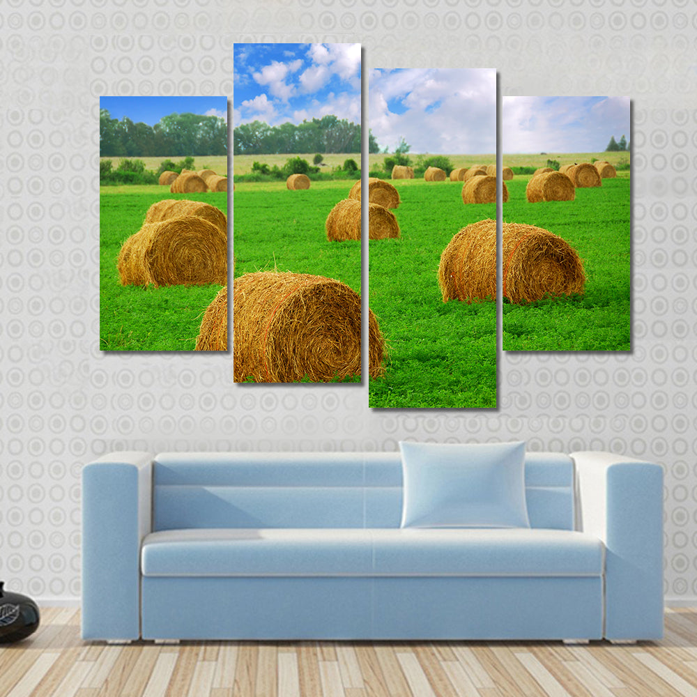 Hay Bales in a Field Canvas Wall Art