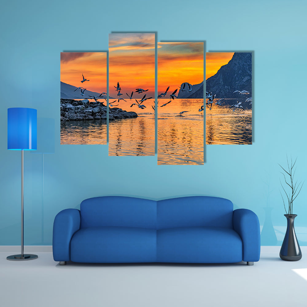 Sunset At Lake Garda In Italy Canvas Wall Art