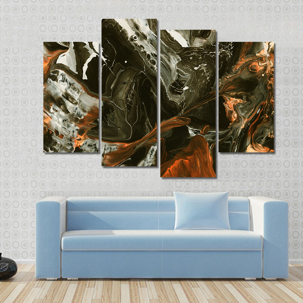 Black and Burnt Orange Marbled Abstract Canvas Wall Art