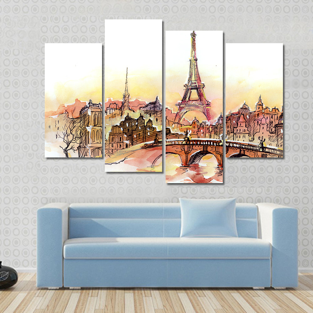 Paris Sunset Skyline with Eiffel Tower Canvas Wall Art
