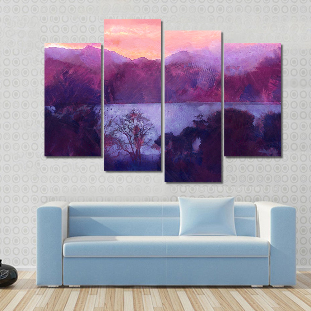 Purple Dusk Over Mountain Lake Canvas Wall Art