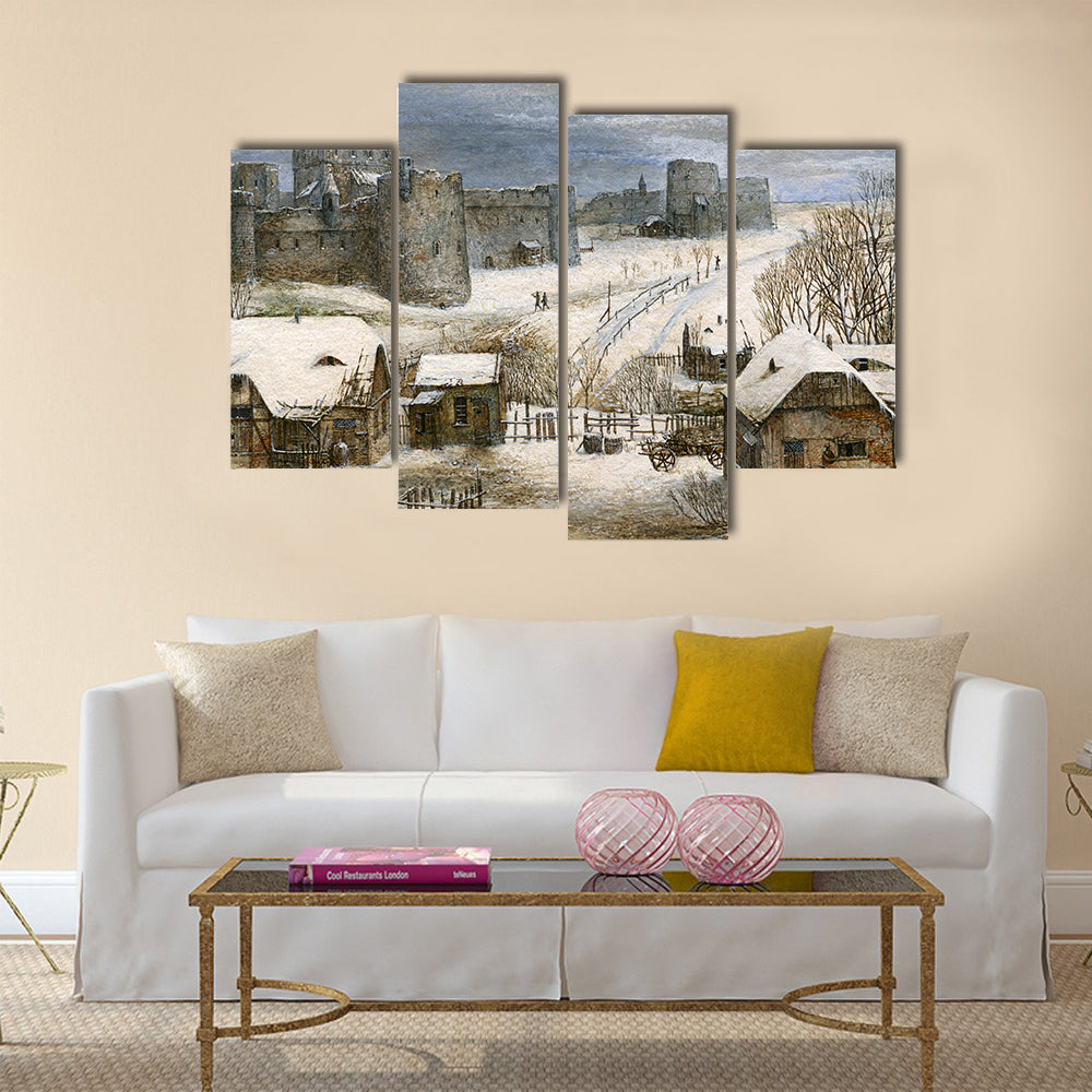 Medieval Castle in Winter Canvas Wall Art