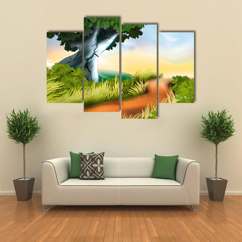 Winding Dirt Track Illustration Canvas Wall Art