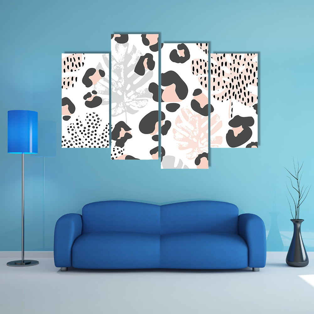 Pink and Black Leopard Monstera Pattern Canvas Wall Art