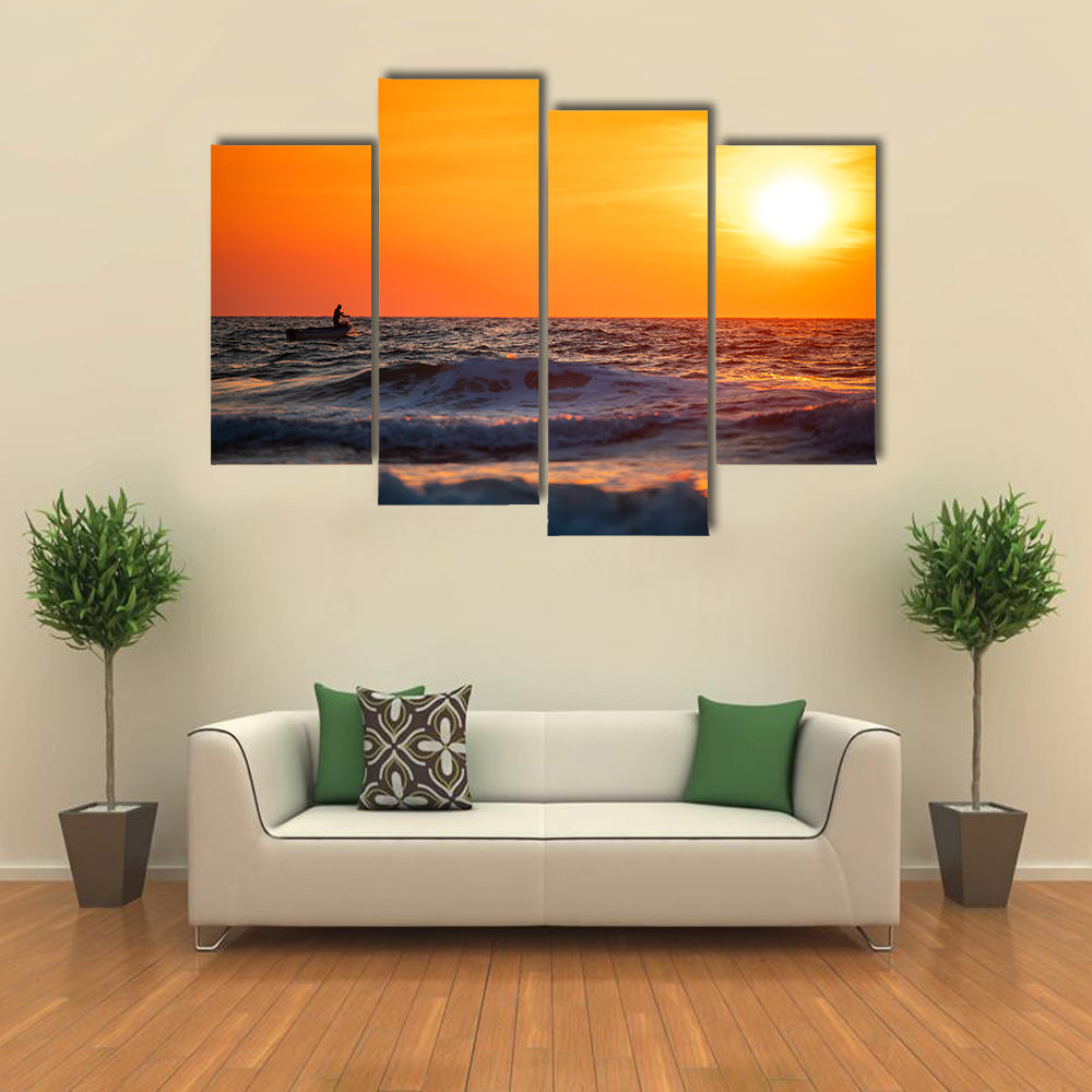 Fisherman Sailing at Sunrise Canvas Wall Art