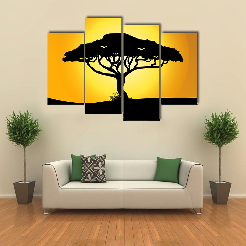 African Savanna Sunset Silhouette Canvas Wall Art