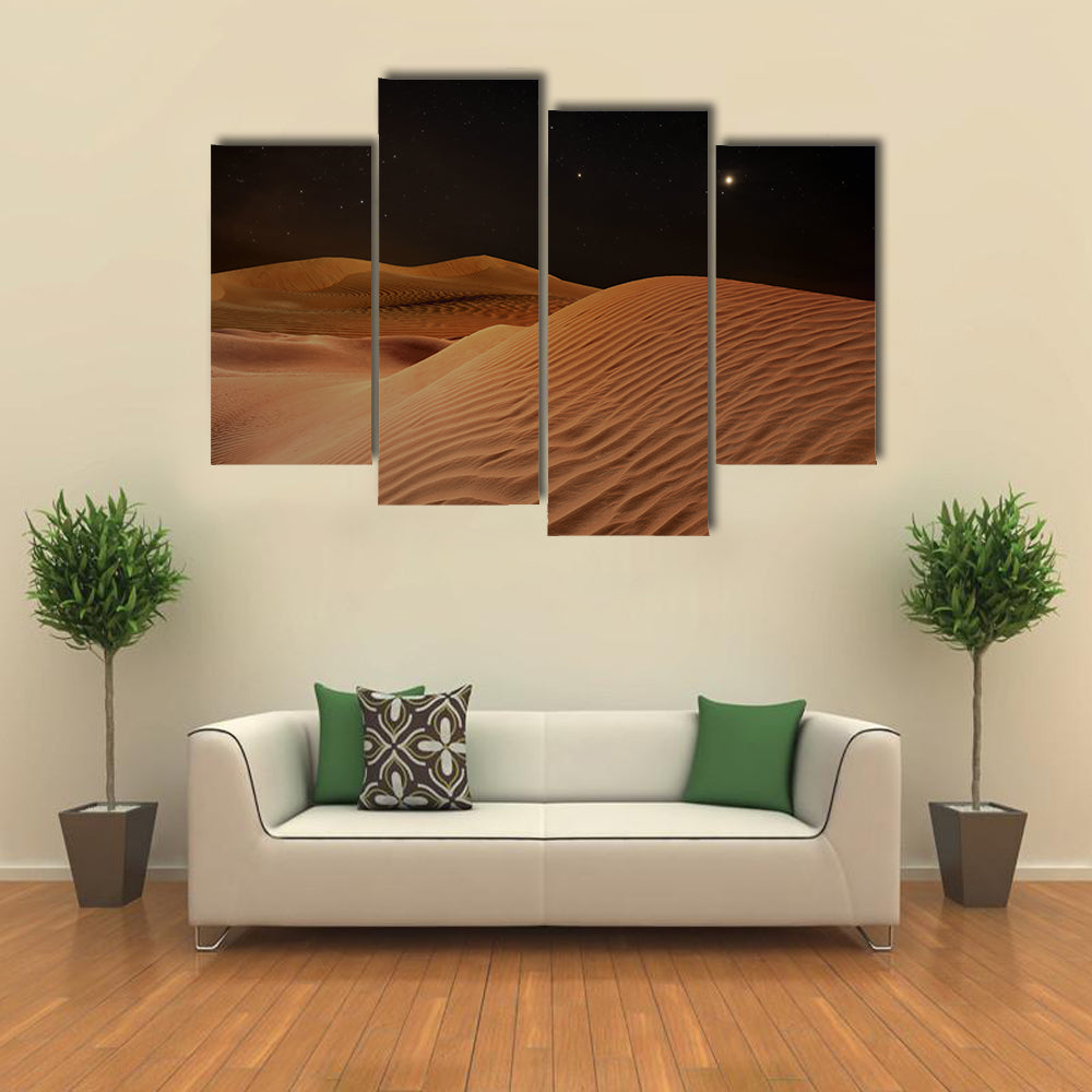 Sandy Desert Under Starry Night Sky Canvas Wall Art