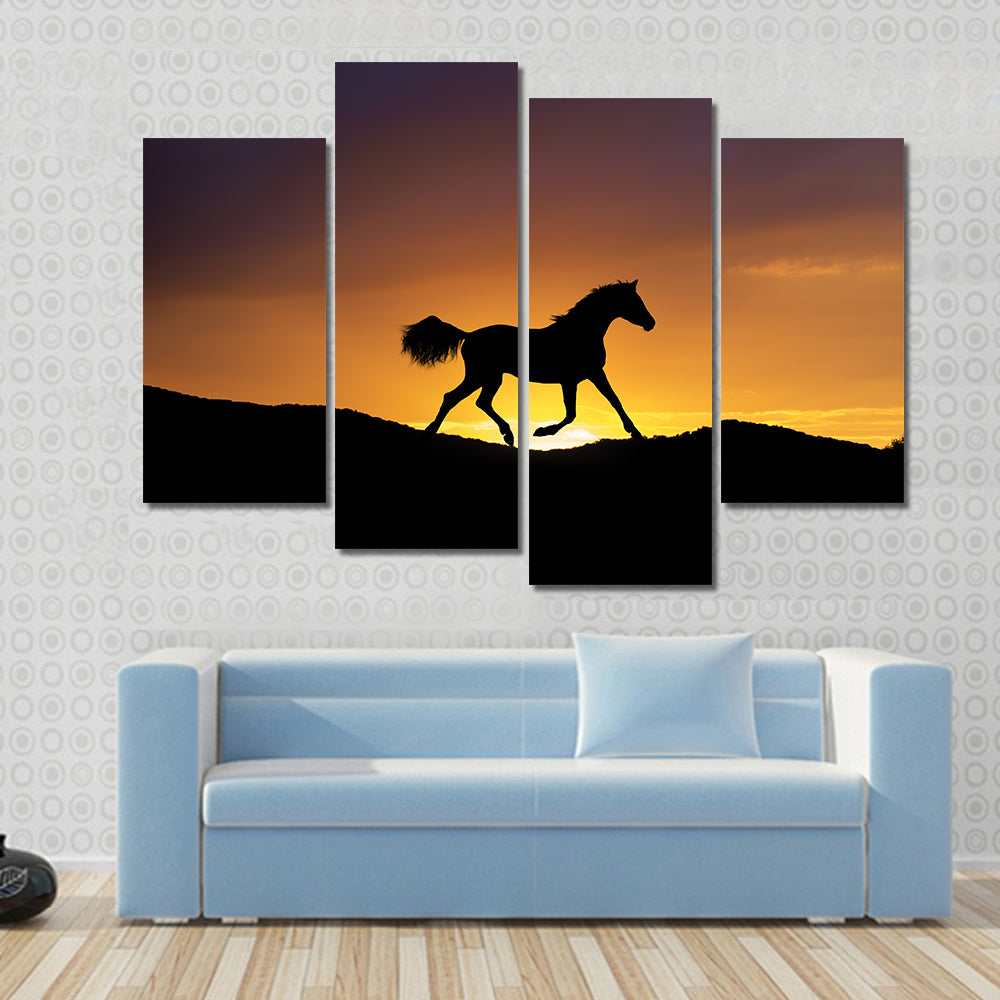 Running Horse Silhouette Canvas Wall Art