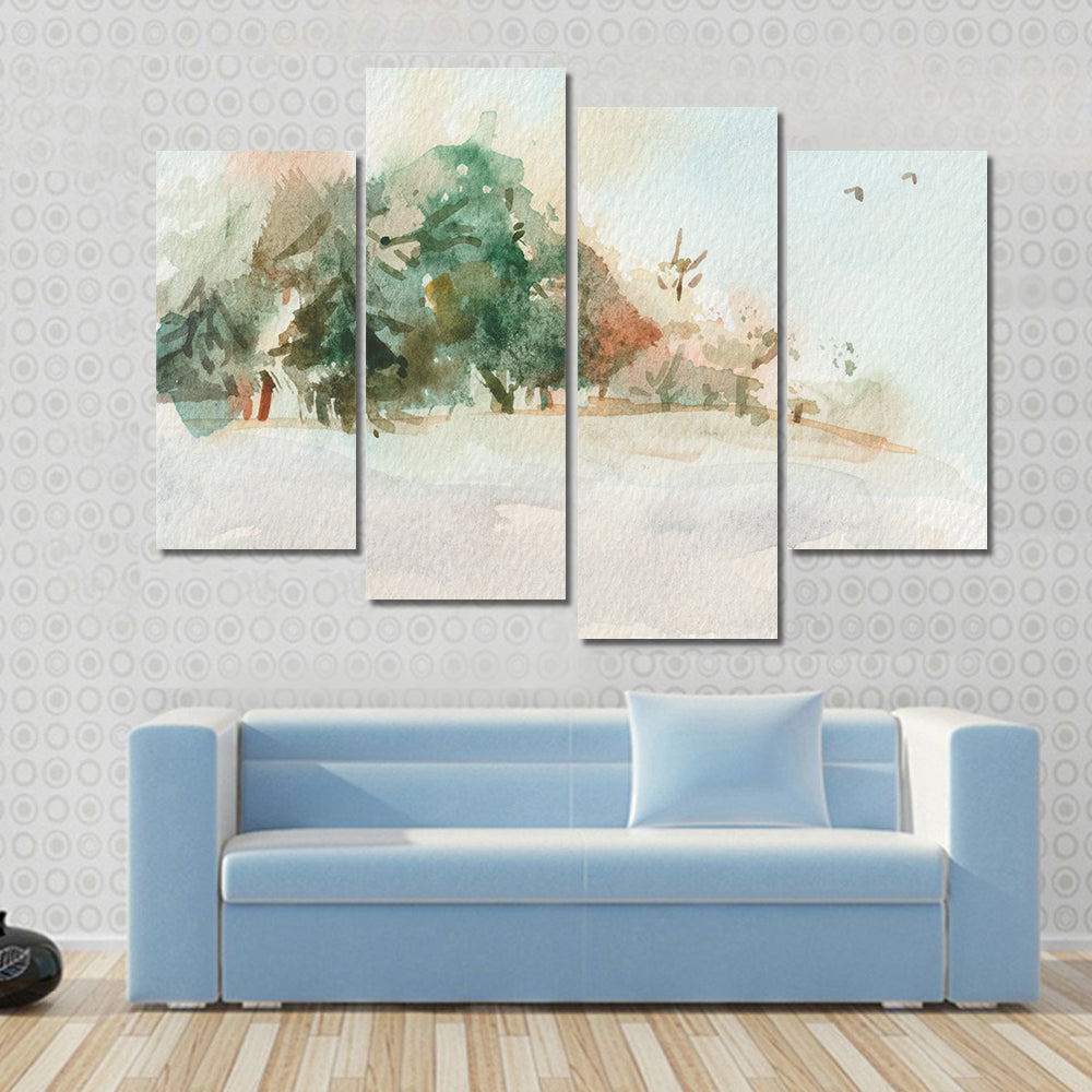 Misty Morning Landscape with Trees Canvas Wall Art