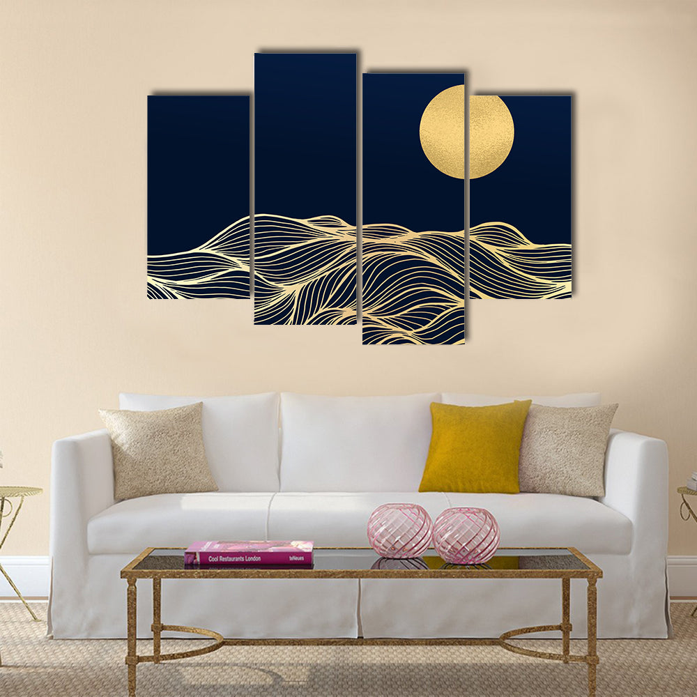 Golden Sun Over Wavy Blue Hills Canvas Wall Art