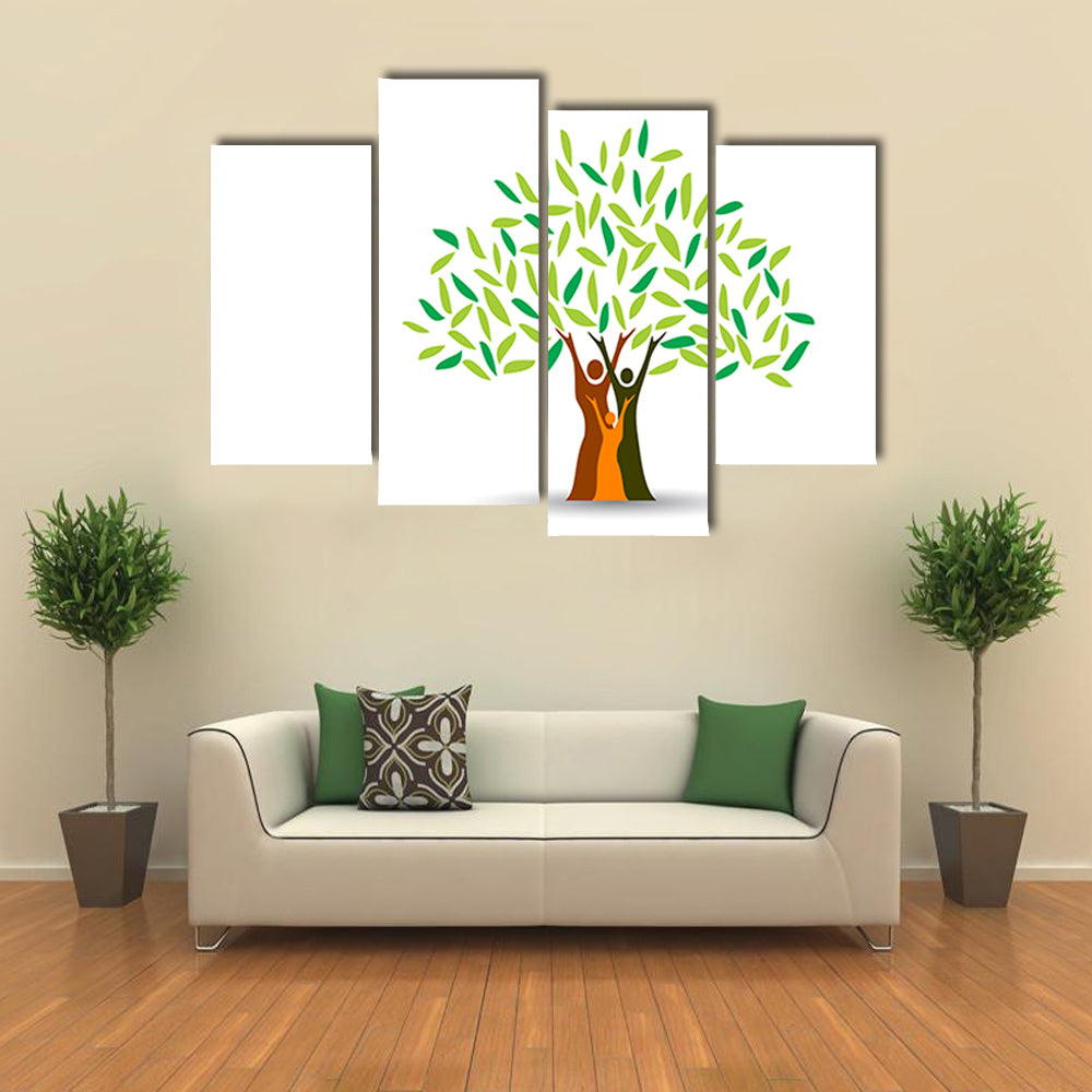 Family Tree with Stylized Silhouettes Canvas Wall Art