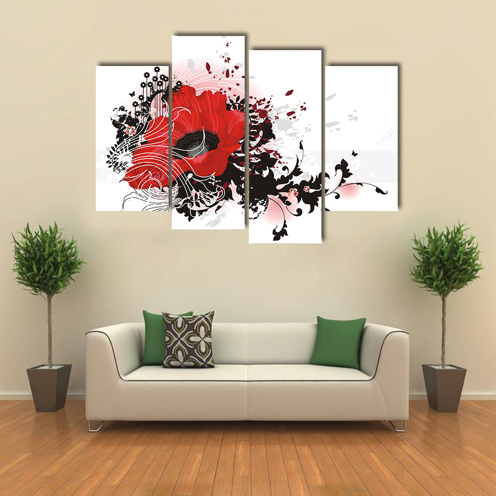 Red Poppy Abstract Floral Canvas Wall Art