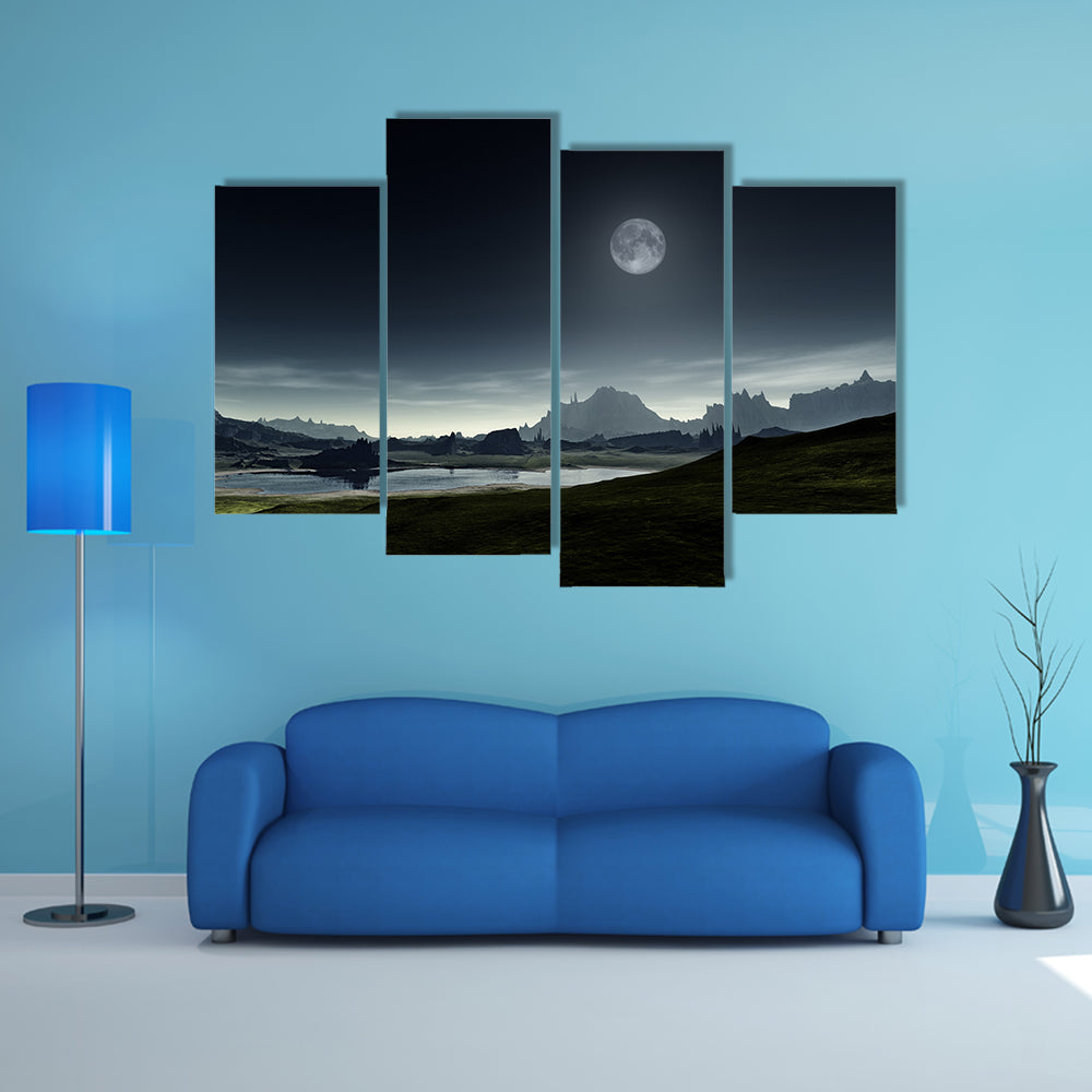 Moonlit Mountain Lake Canvas Wall Art