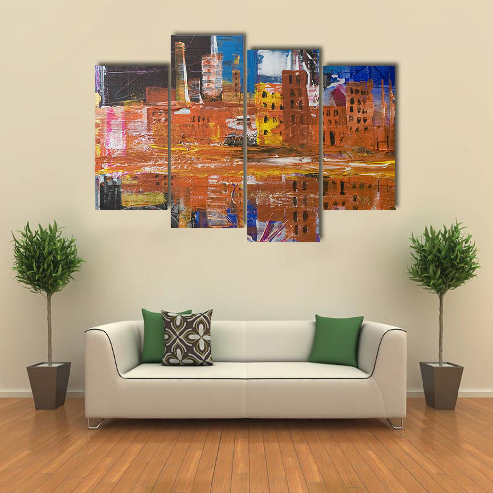 Metropolis Dusk Reflected Skyline Canvas Wall Art