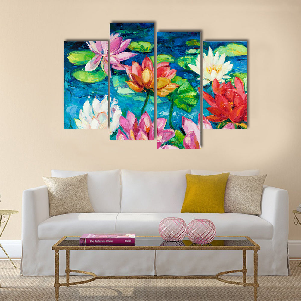 Lotus and Water Lilies Close-up Canvas Wall Art