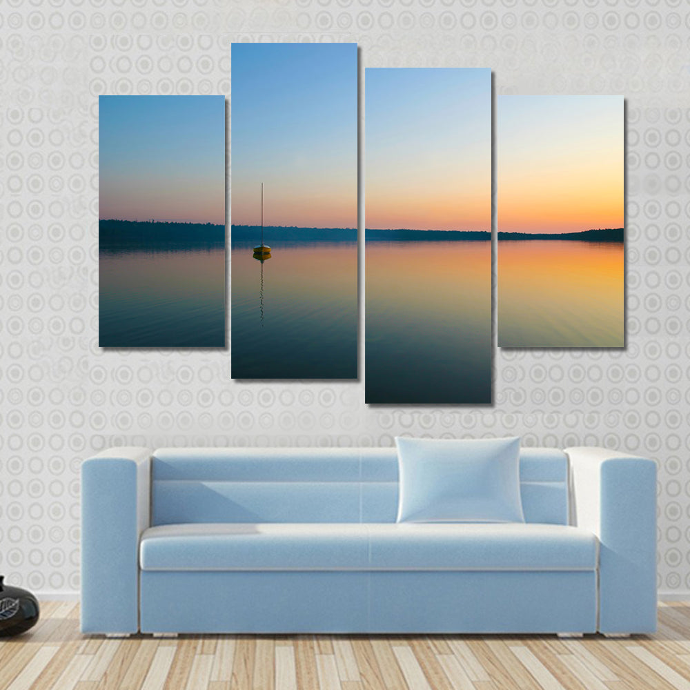 Yellow Sailboat at Sunset Canvas Wall Art