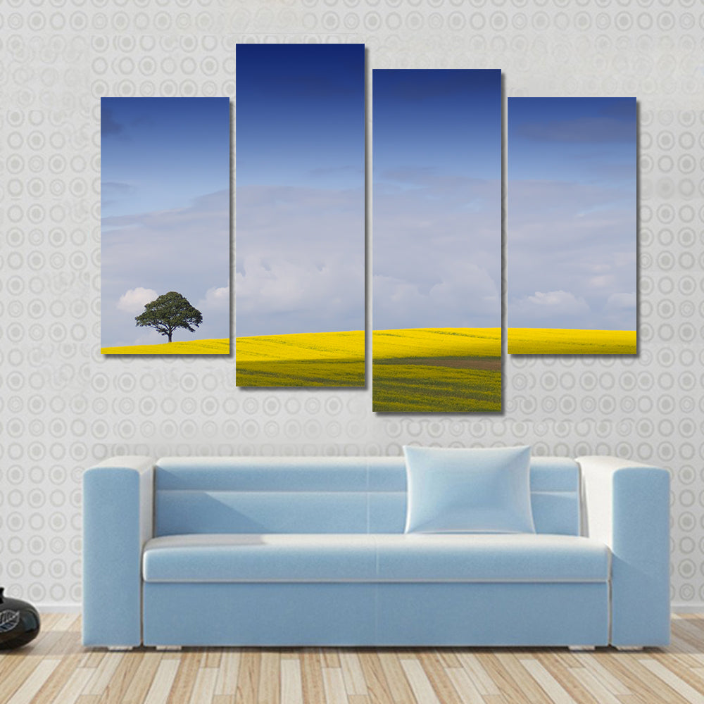 Yellow Rapeseed Field with Lone Tree Canvas Wall Art