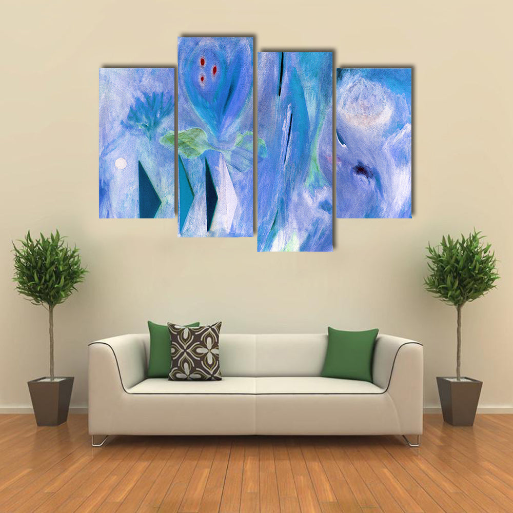 Dreamlike Blue Abstract with Stylized Face Canvas Wall Art