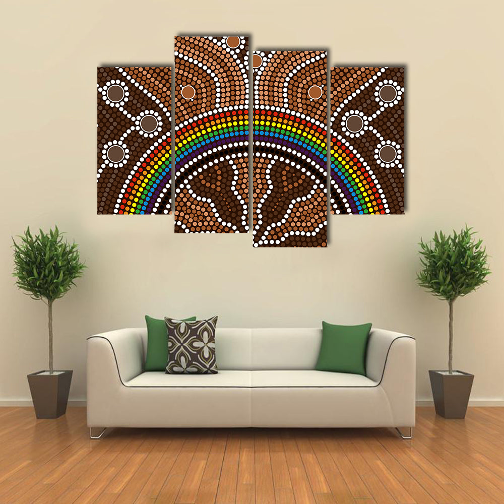 Aboriginal Rainbow Dot Painting Canvas Wall Art