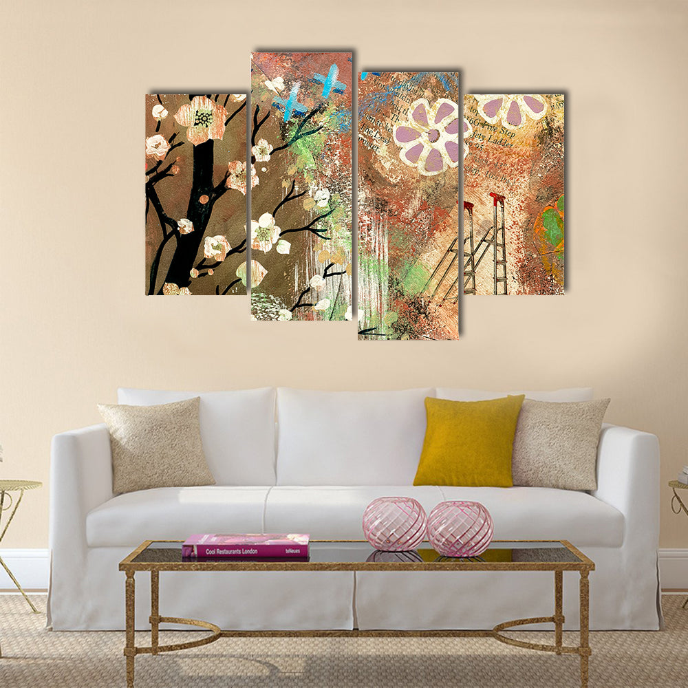 Vintage Cherry Blossom Collage Canvas Wall Art