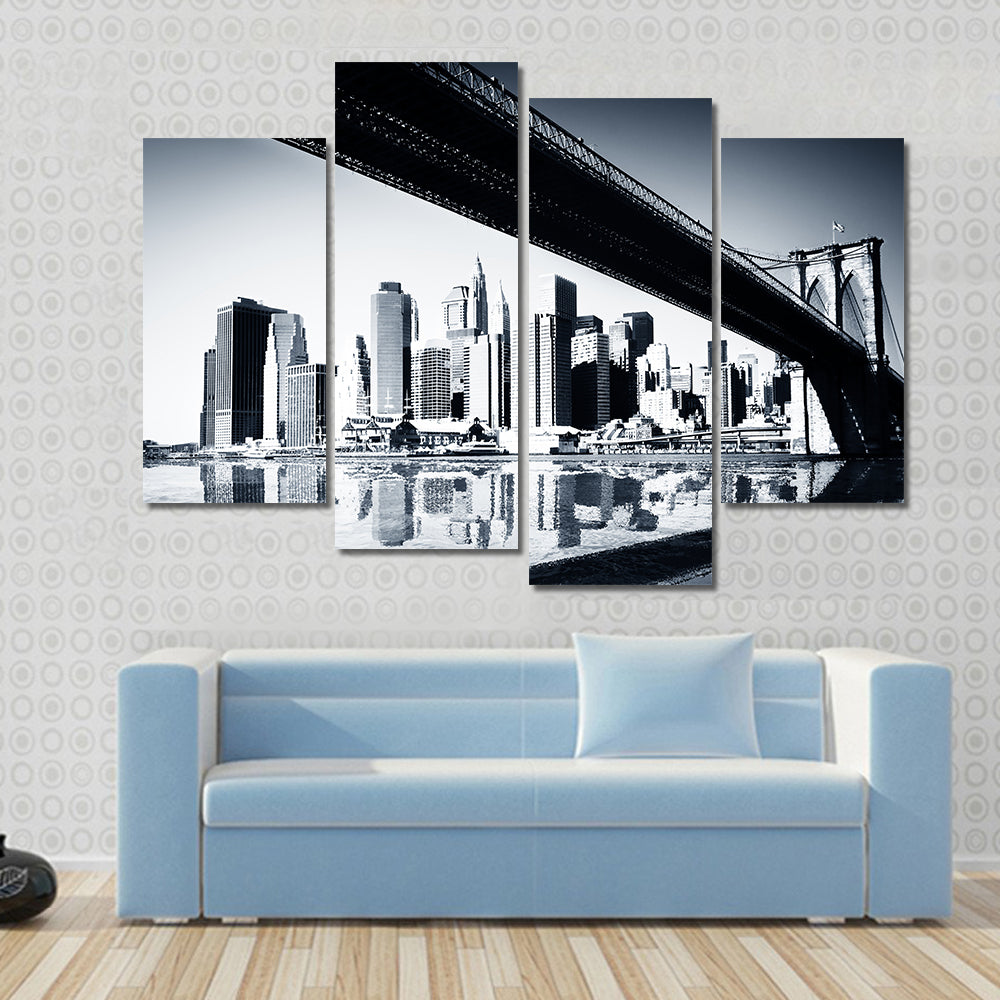 Manhattan Skyline Under Brooklyn Bridge Canvas Wall Art