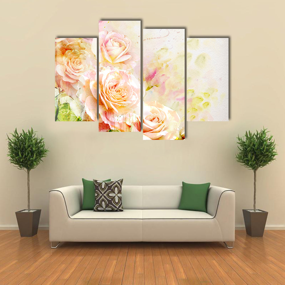 Soft Pastel Watercolor Roses Canvas Wall Art