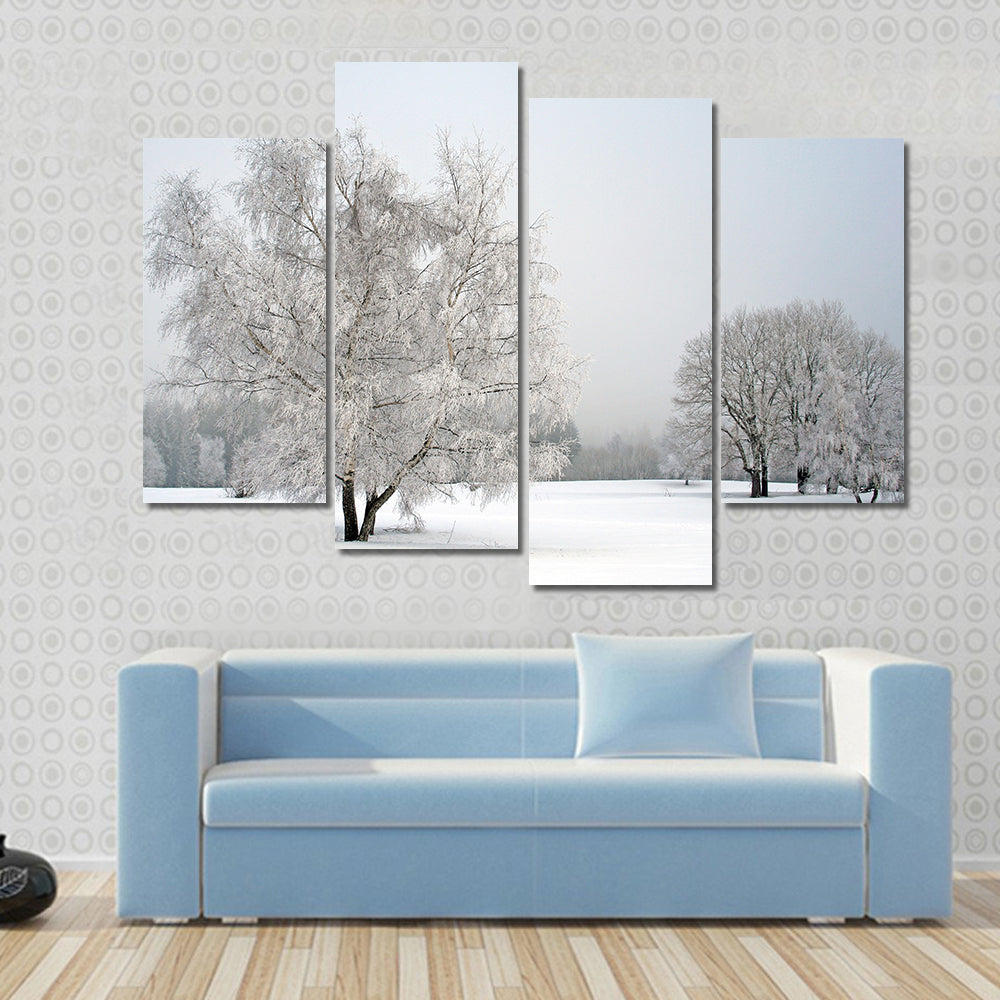 Frosted Trees in Snowy Field Canvas Wall Art