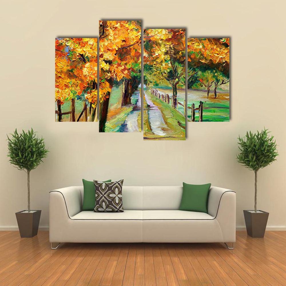 Country Road Through Golden Maples Canvas Wall Art