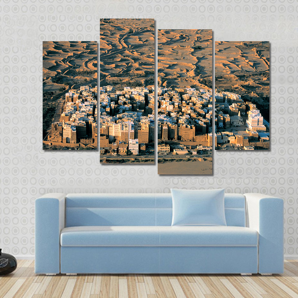Desert Settlement at Golden Hour Canvas Wall Art