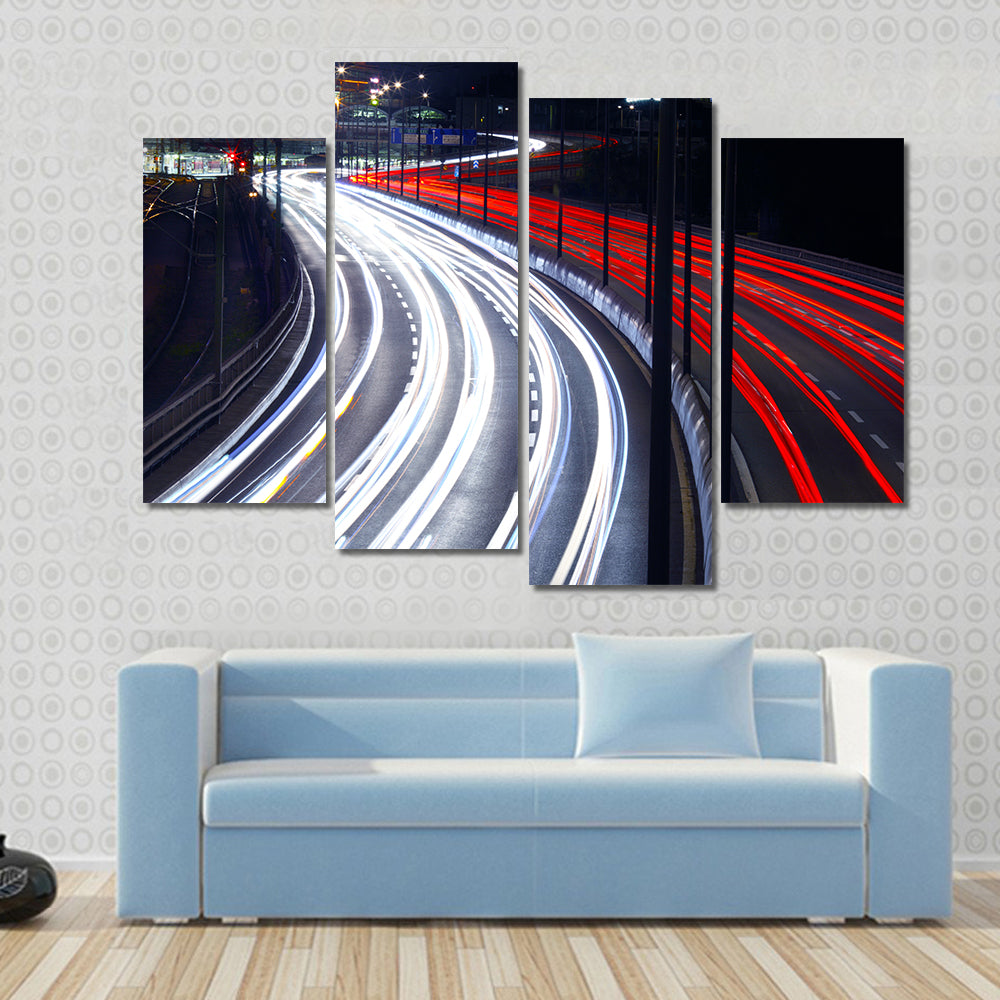 Light Trails From Cars In Stockholm Canvas Wall Art