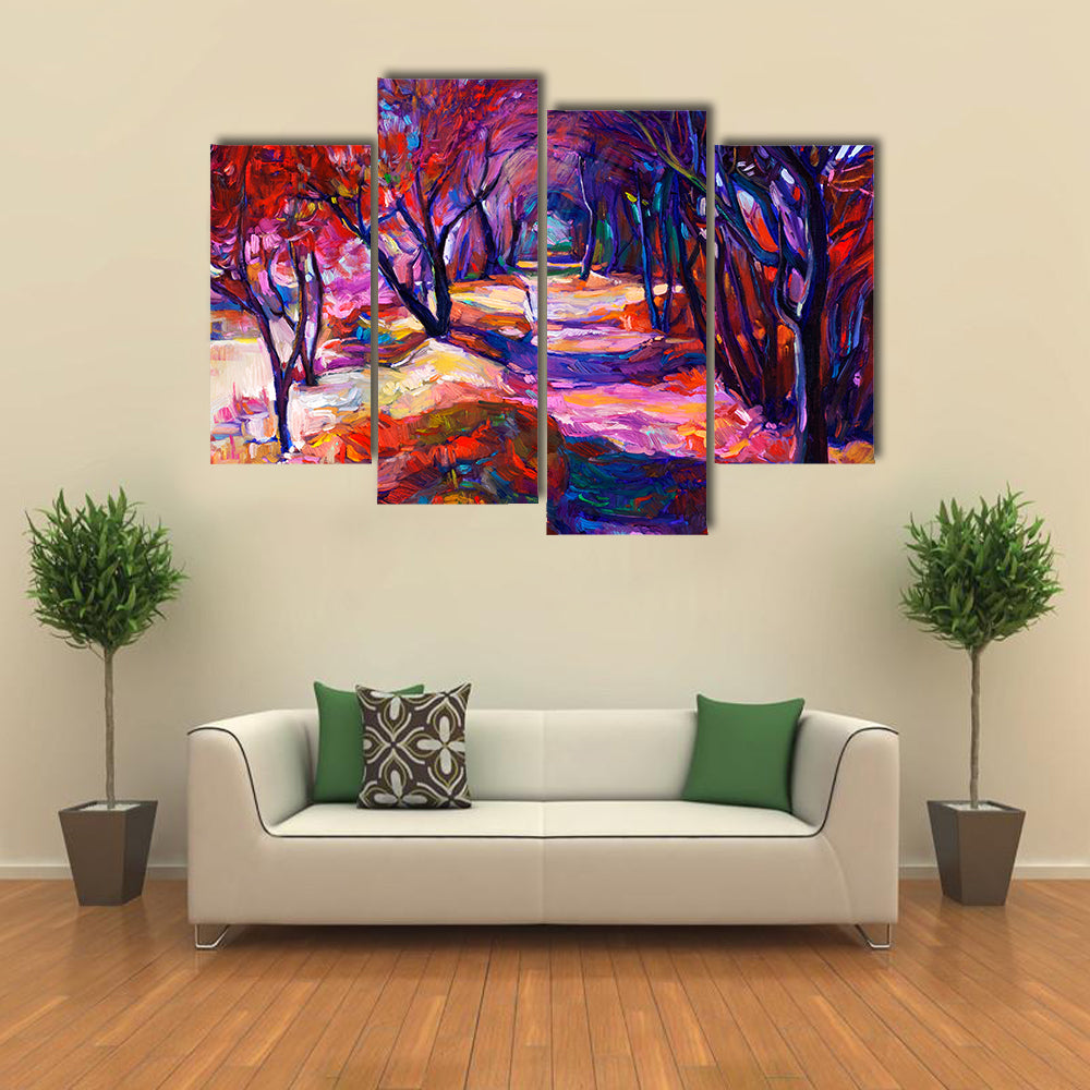 Sunlit Forest Path Canvas Wall Art