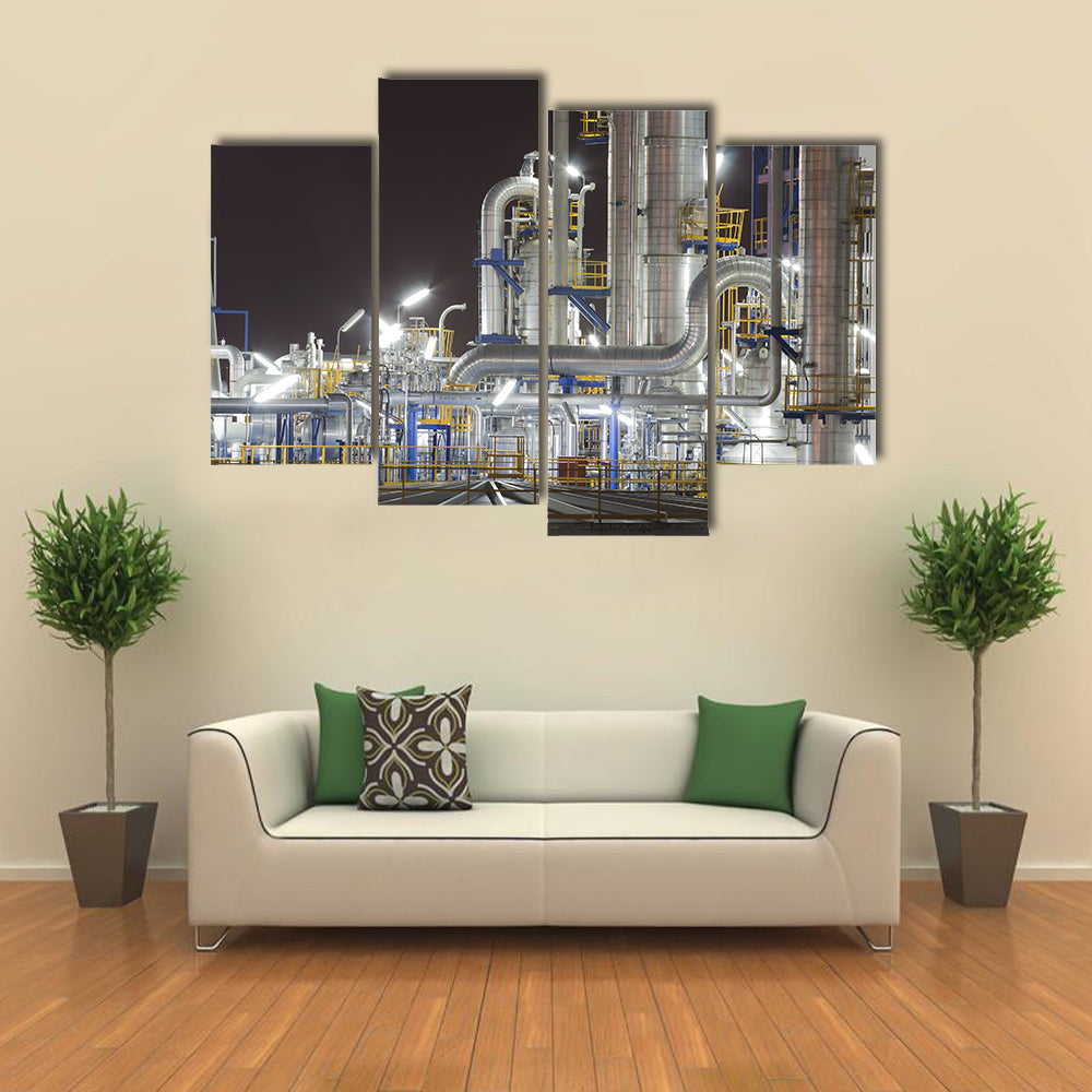 Chemical Industrial Plant at Night Canvas Wall Art