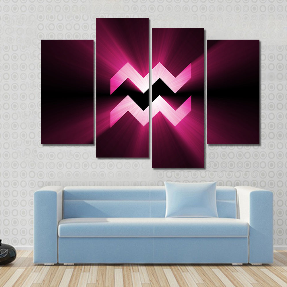 Glowing Pink Aquarius Zodiac Symbol Canvas Wall Art