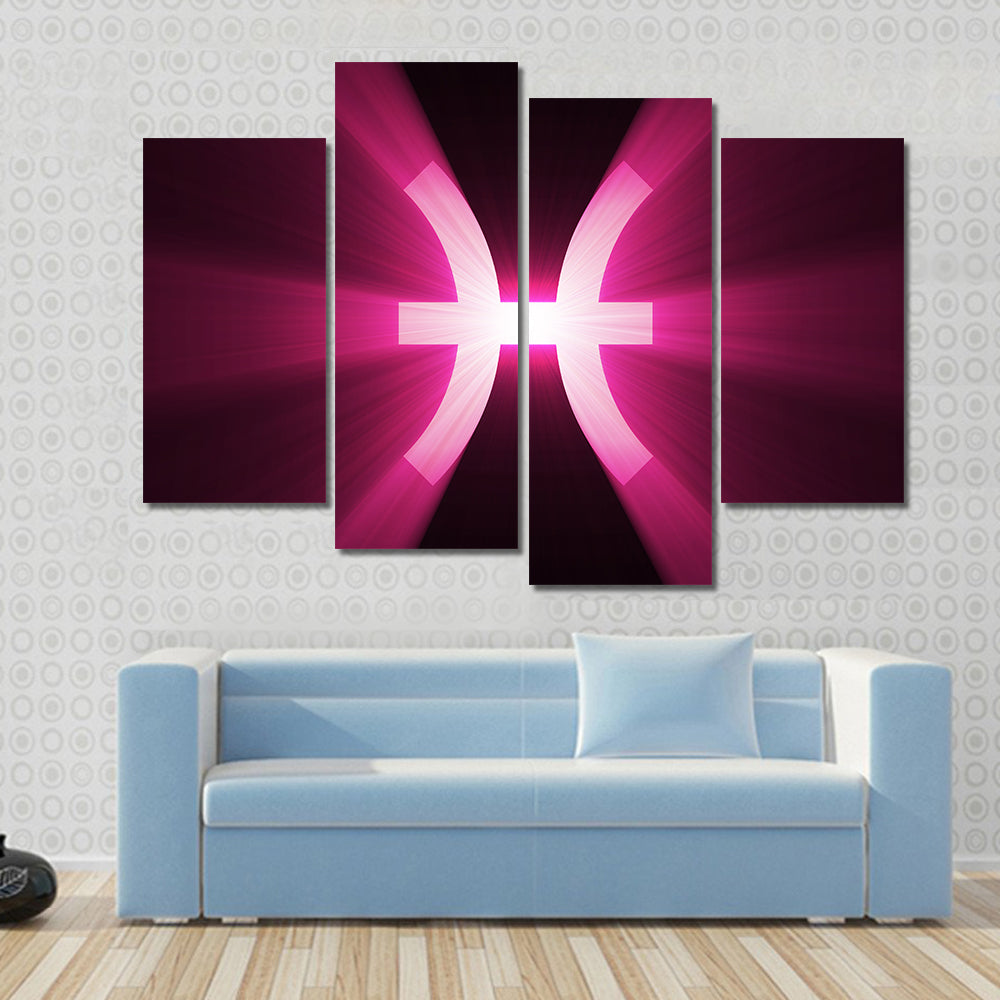 Glowing Pisces Zodiac Symbol Canvas Wall Art