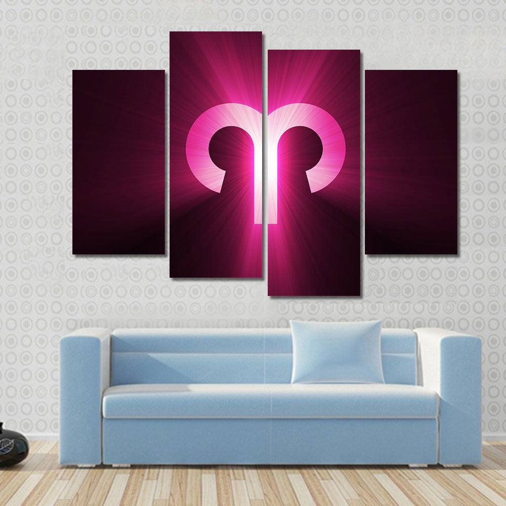 Aries Zodiac Symbol with Radiant Rays Canvas Wall Art