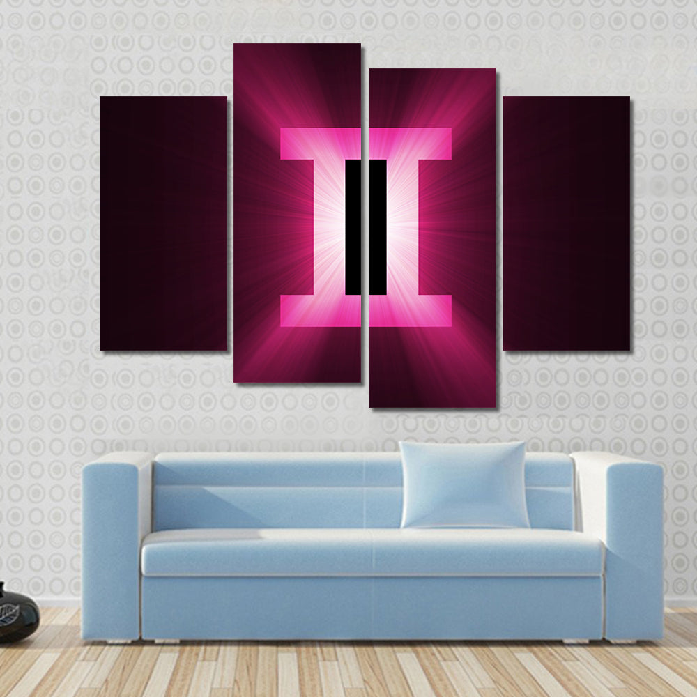 Glowing Gemini Zodiac Symbol Canvas Wall Art