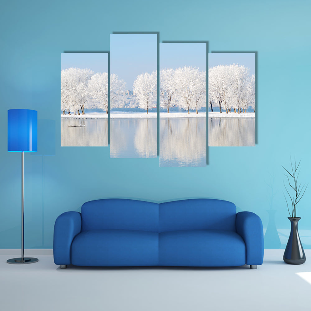 Winter Landscape Reflection In Lake Canvas Wall Art
