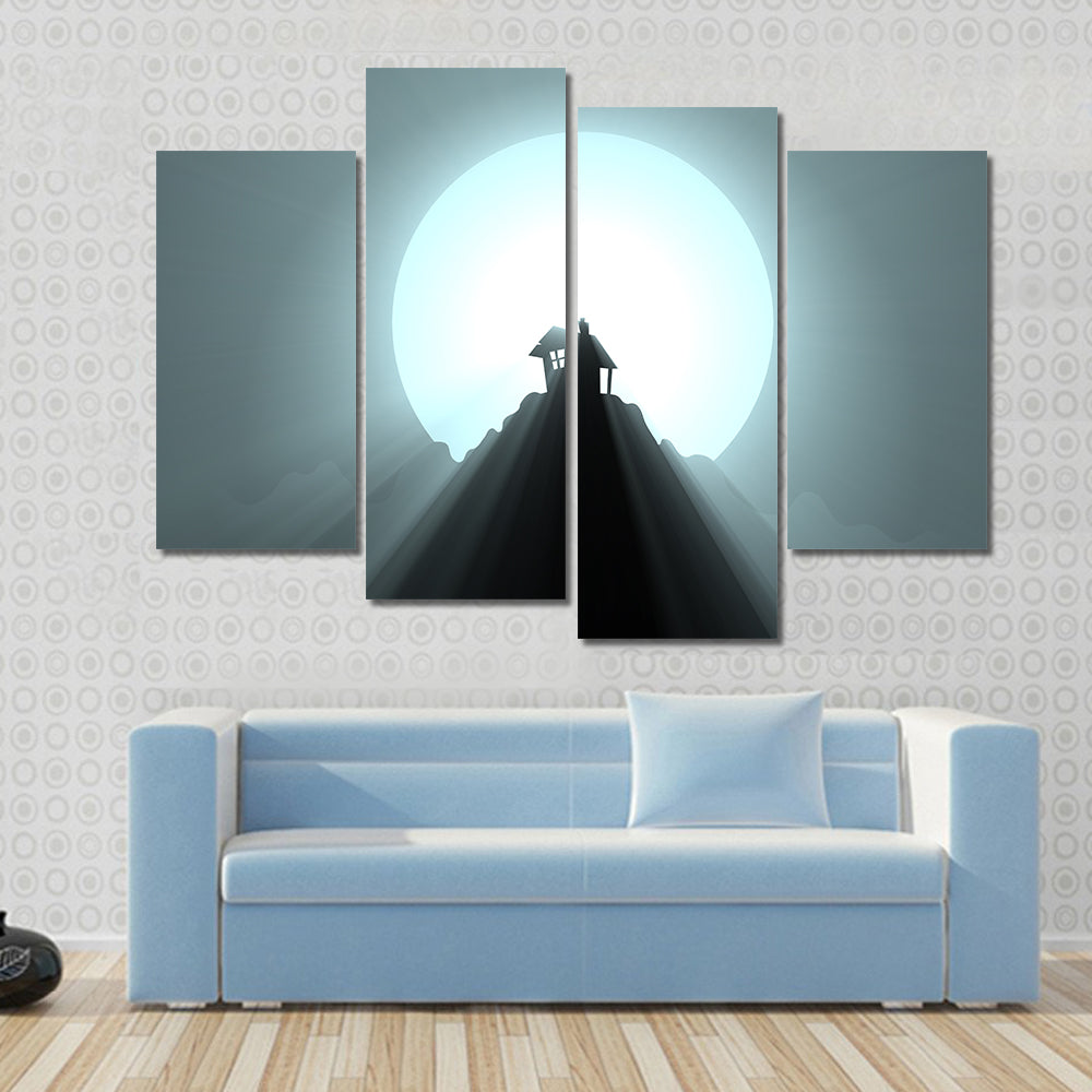 Halloween House Under Giant Moon Canvas Wall Art