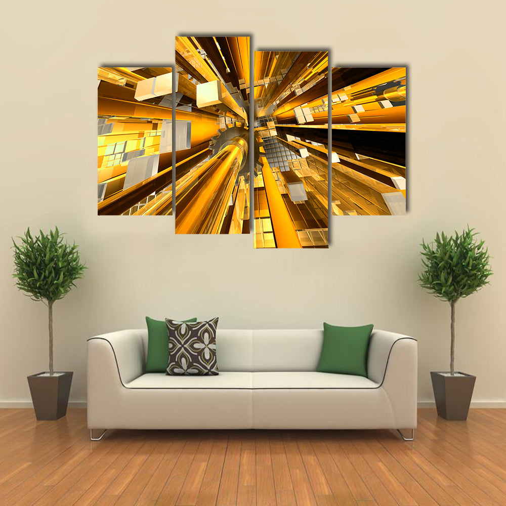 Golden Mechanical Hub Abstract Canvas Wall Art