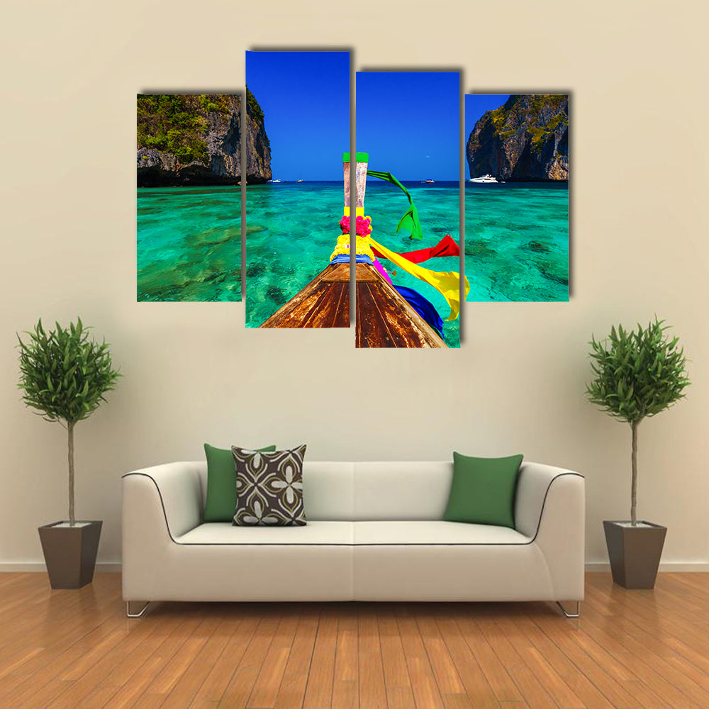 Traditional Longtail Boat In Maya Bay Canvas Wall Art