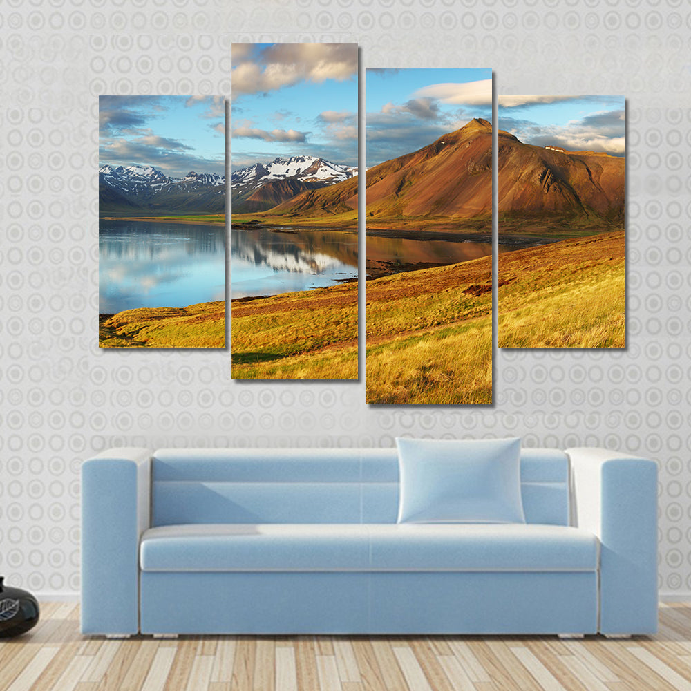 Iceland Mountains and Lake Reflection Canvas Wall Art