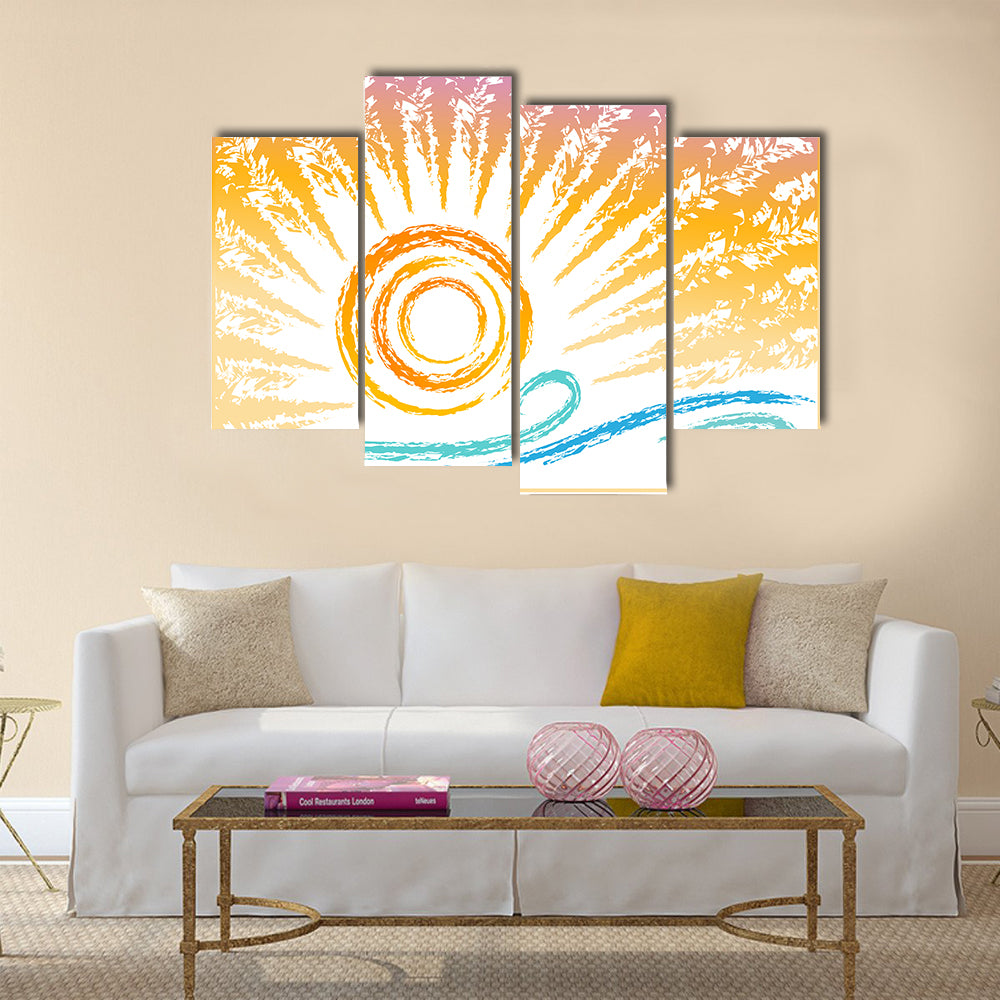 Stylized Sun and Ocean Waves Canvas Wall Art