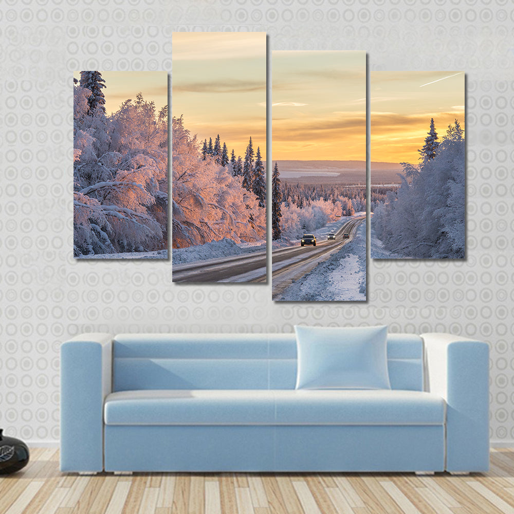 Winter Road In Northern Sweden Canvas Wall Art