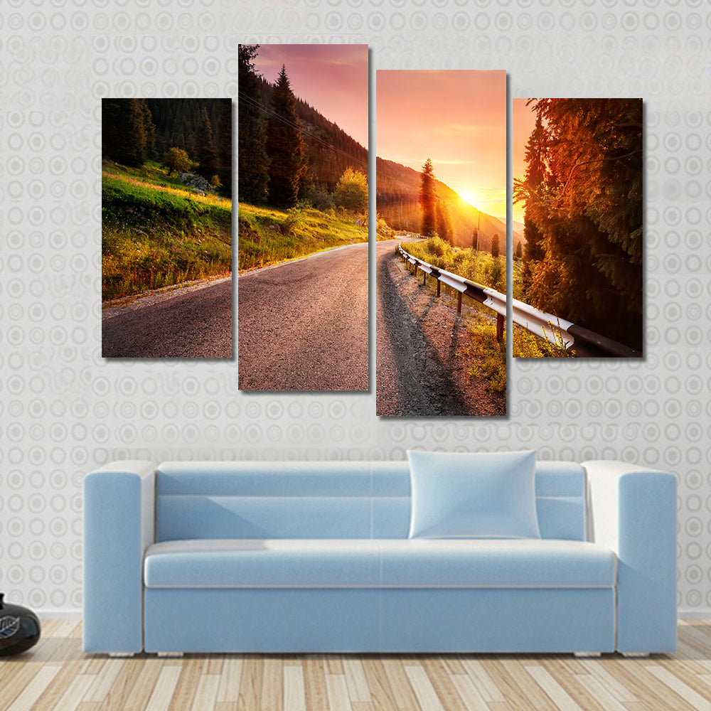 Mountain Road at Sunset in Kazakhstan Canvas Wall Art