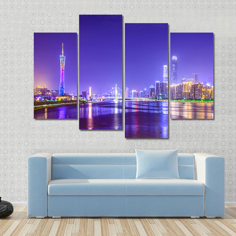 Guangzhou Skyline Over Pearl River Canvas Wall Art