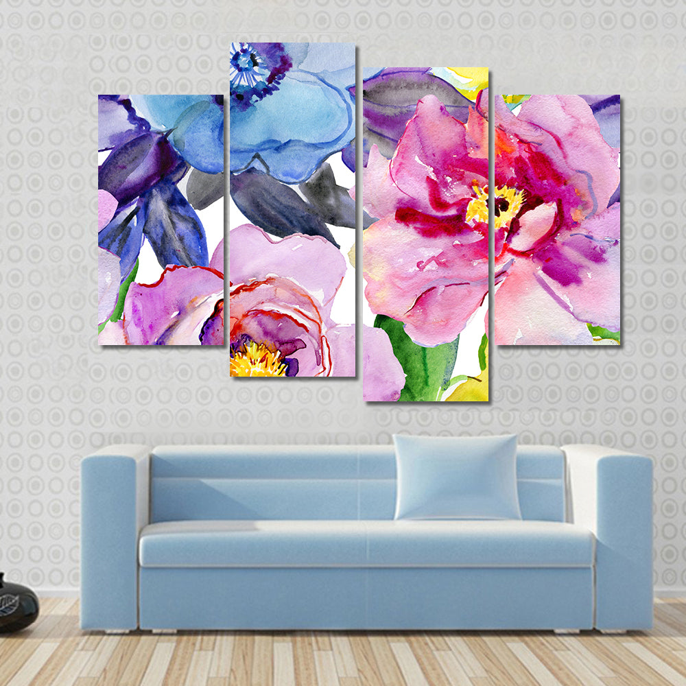 Seamless Watercolor Peonies and Poppies Canvas Wall Art