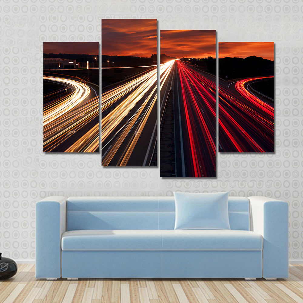 Motorway Light Trails at Sunset Canvas Wall Art