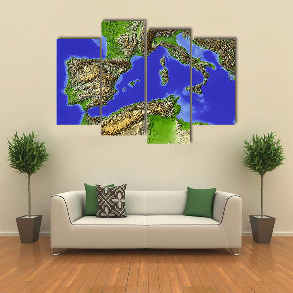 Shaded Relief Map of the Mediterranean Canvas Wall Art