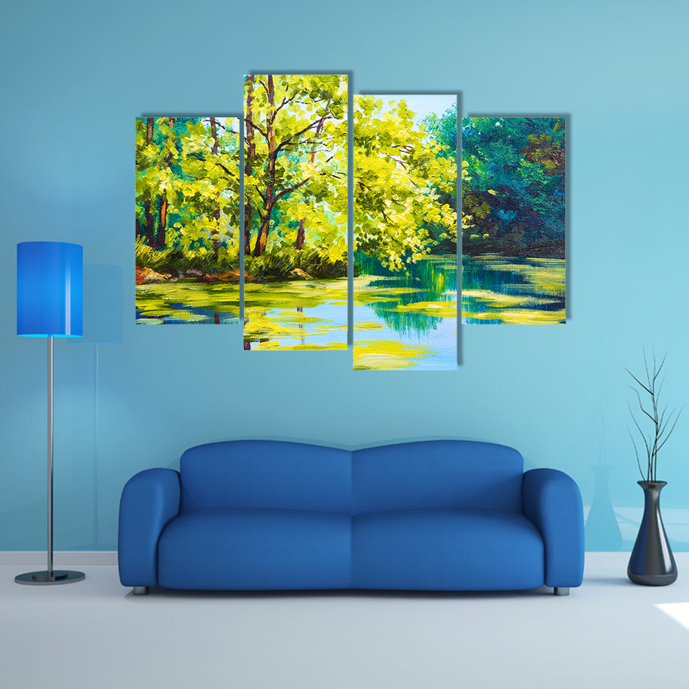Sunlit Forest Lake Canvas Wall Art
