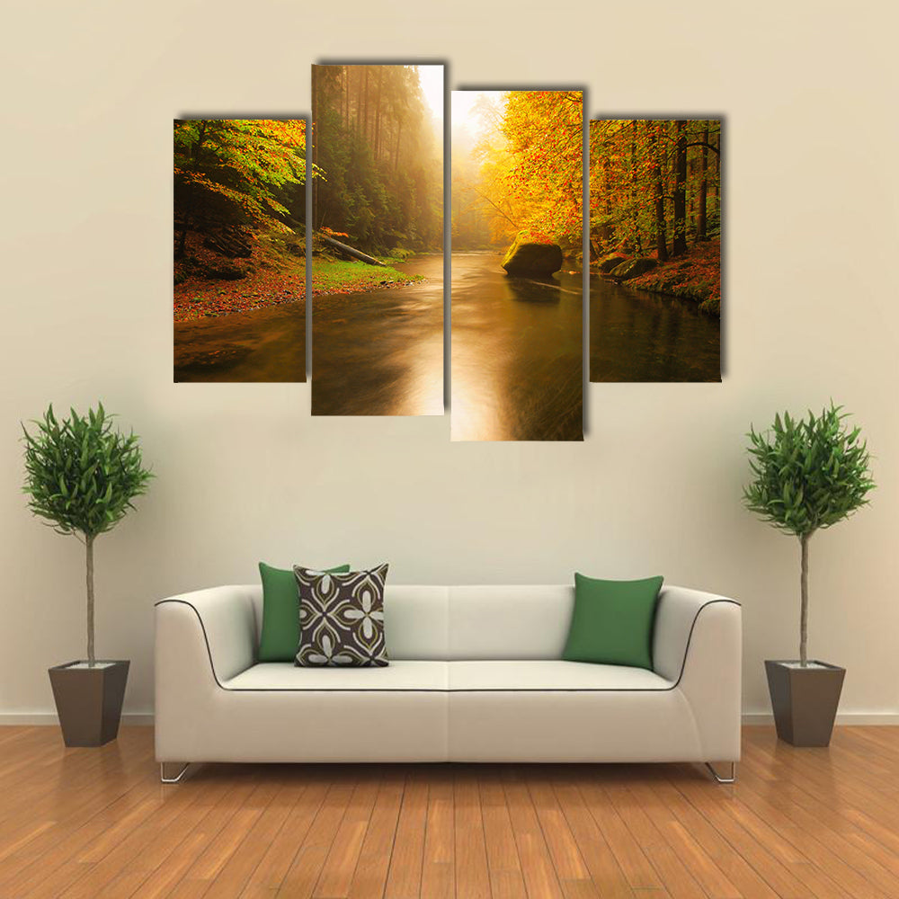 Sunset Above Mountain River Canvas Wall Art
